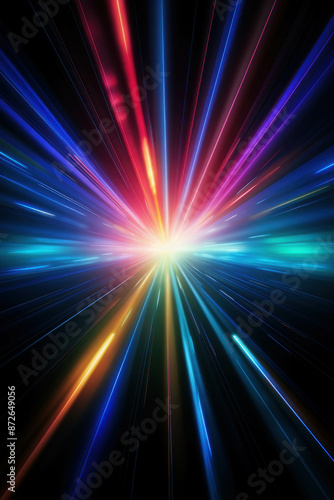 Radiant Explosion of Multicolored Light Beams in Space Representing a Cosmic Event