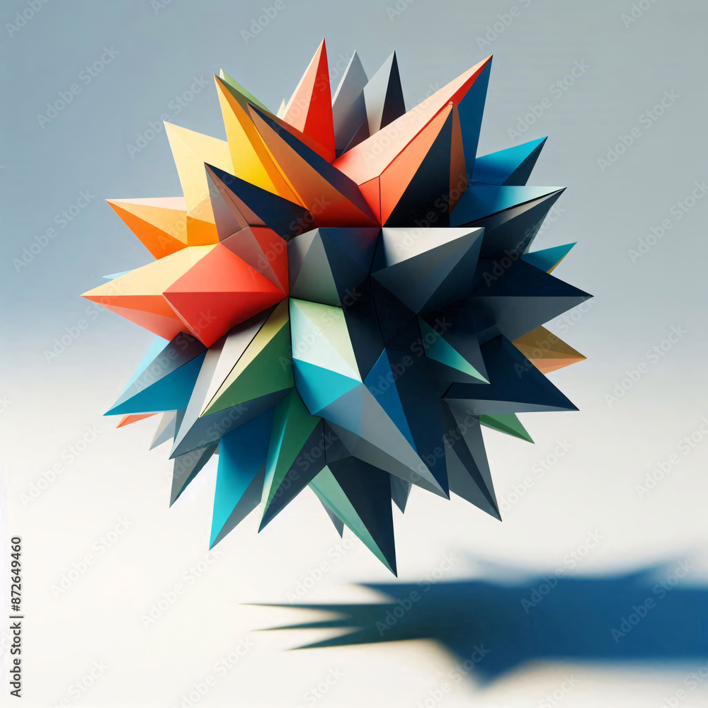 A vibrant abstract background with geometric shapes like origami folds and triangles, perfect for a modern design, logo, or festive decoration