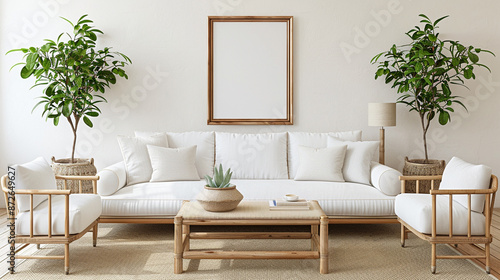 Bright living room with whi...