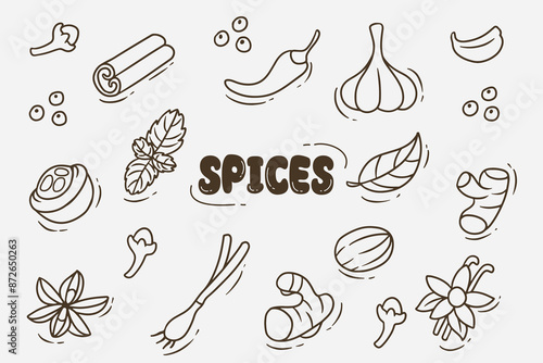 spices doodle good for background, cafe, restaurant and poster