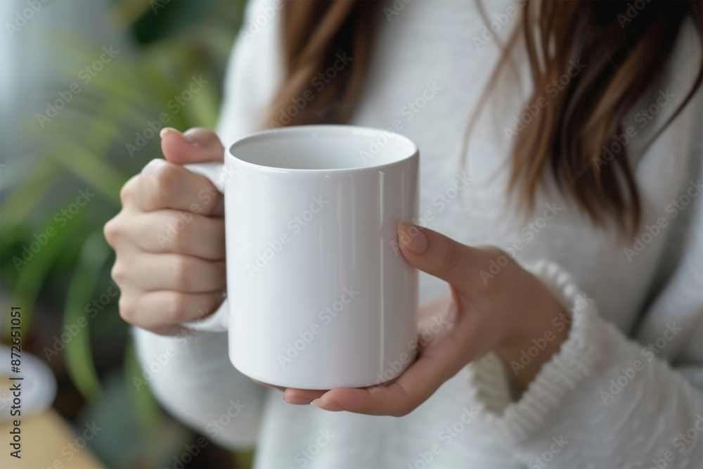 White blank mug mockup - indoor mug mockup with model - mug holding by hand White blank mug mockup - indoor mug mockup with model - mug holding by hand