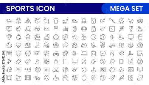 Sports and outdoor activities line icon set. Outline icon collection related to outdoor sports.