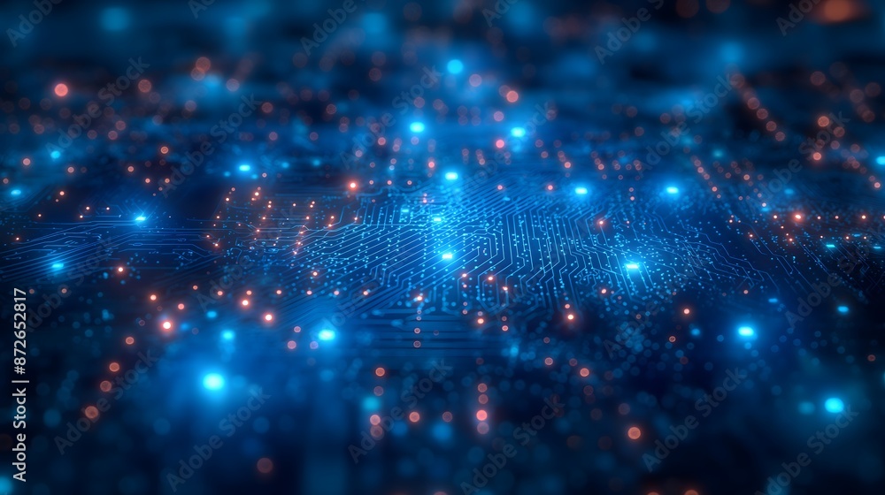 Blue digital wave with a high-tech symbol on a digital background, creating a sophisticated and modern digital pattern.