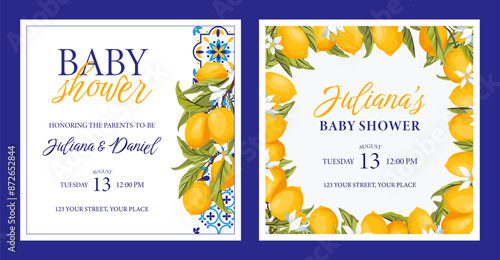 Lemon Amalfi coast Baby Shower Invitation Template