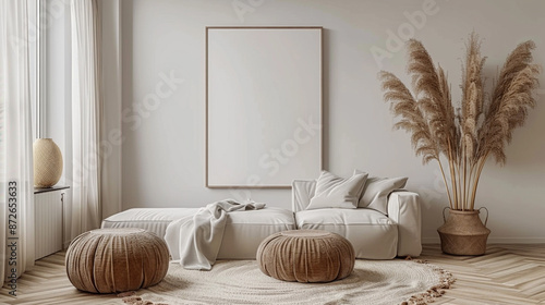 A minimalist living room wi...