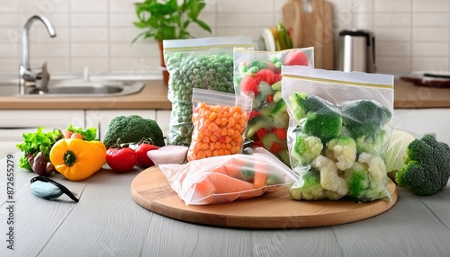 frozen vegetables in vacuum plastic bags