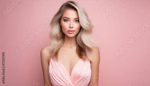Young Woman on Pastel Pink Background