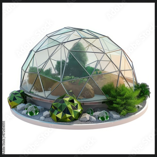 3D Render of an isometric space colony dome or biodome, on isolated white background, Generative AI