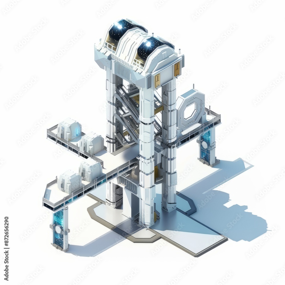3D Render of an isometric space elevator or transportation system, on isolated white background, Generative AI 3D Render of an isometric space elevator or transportation system, on isolated white background, Generative AI