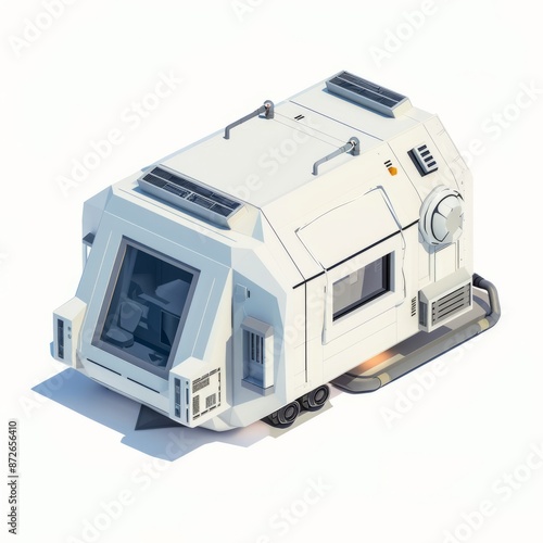 3D Render of an isometric space habitat module or living quarters, on isolated white background, Generative AI