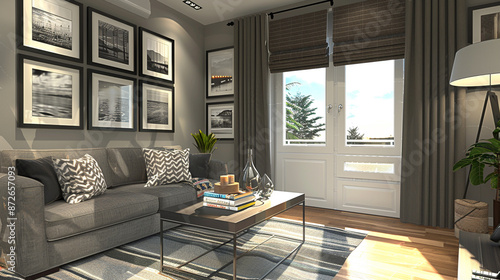 A cozy living room with gre...