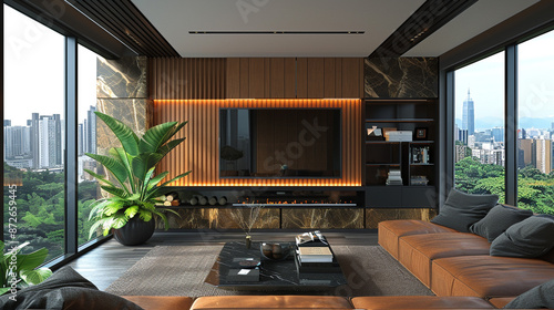 A modern living room with b...