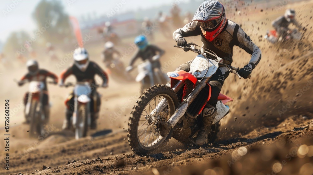 A man on a dirt bike is racing in a muddy field. Generate AI A man on a dirt bike is racing in a muddy field. Generate AI