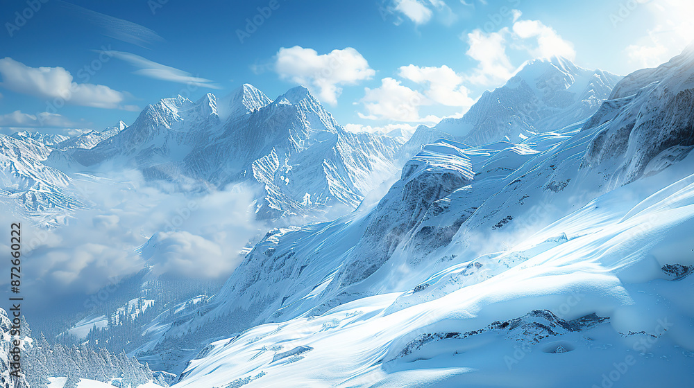 Snowy mountain peak in mist Snowy mountain peak in mist