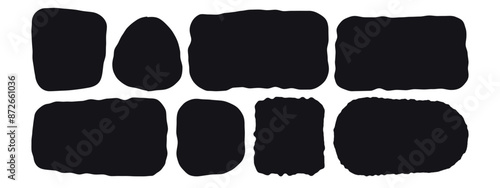 Set of black square and rectangular shapes with ripped jagged borders. Vector illustration isolated on white background