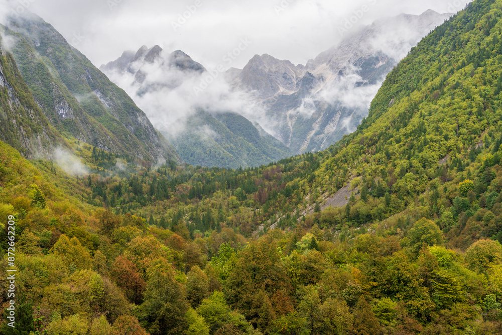 Obraz premium early autumn in Bavšica Valley, Triglav National Park, Bovec, Julian Alps. Slovenia, Central Europe