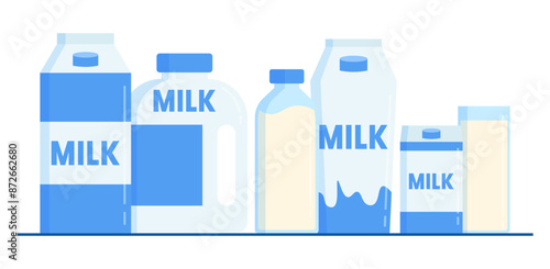 Bottle, cartoon, and glass milk fresh natural dairy collection border illustration decoration