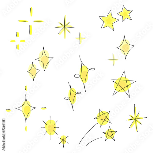 手書きのキラキラ素材　光　星　アスタリスク