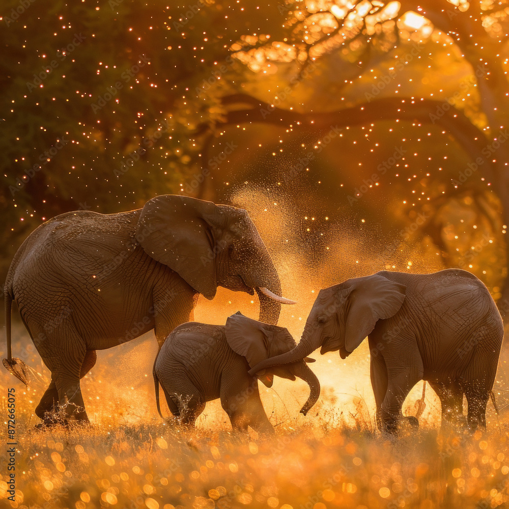Fototapeta premium motion inspiration,elephant family playing together.