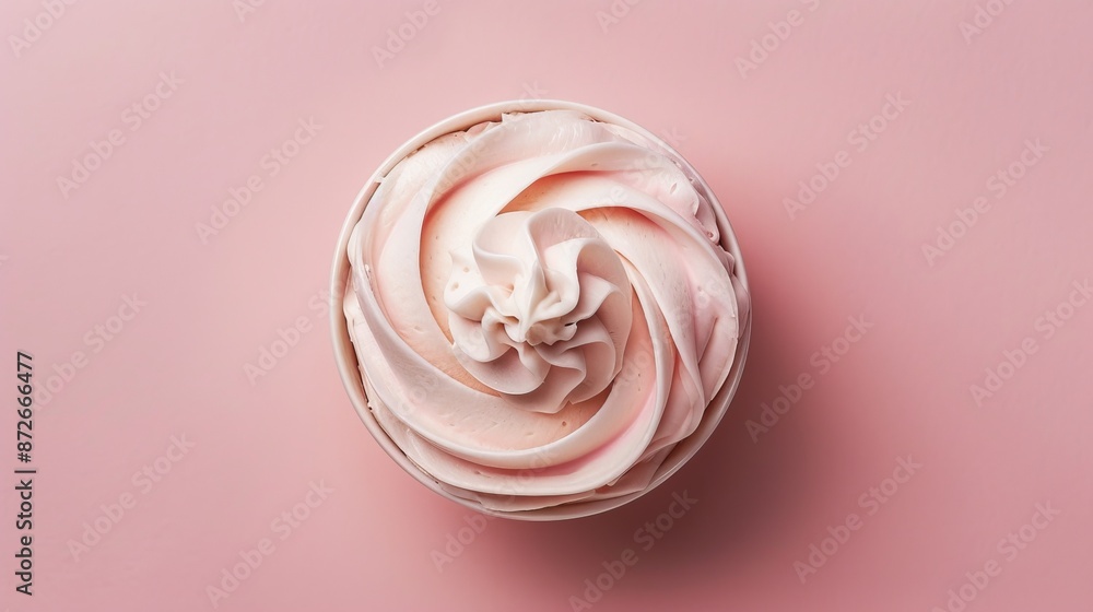 Top view of soft and creamy face cleansing mousse, light base color background, designed for advertising, isolated background, studio lighting Top view of soft and creamy face cleansing mousse, light base color background, designed for advertising, isolated background, studio lighting