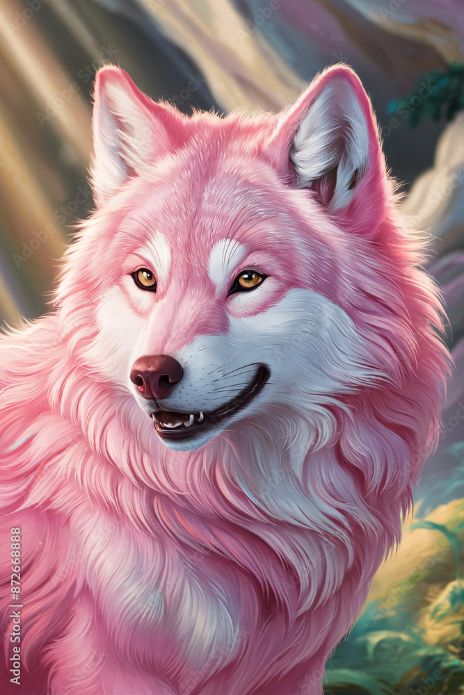 Fototapeta premium portrait of pink wolf wallpaper, social media, mobile 