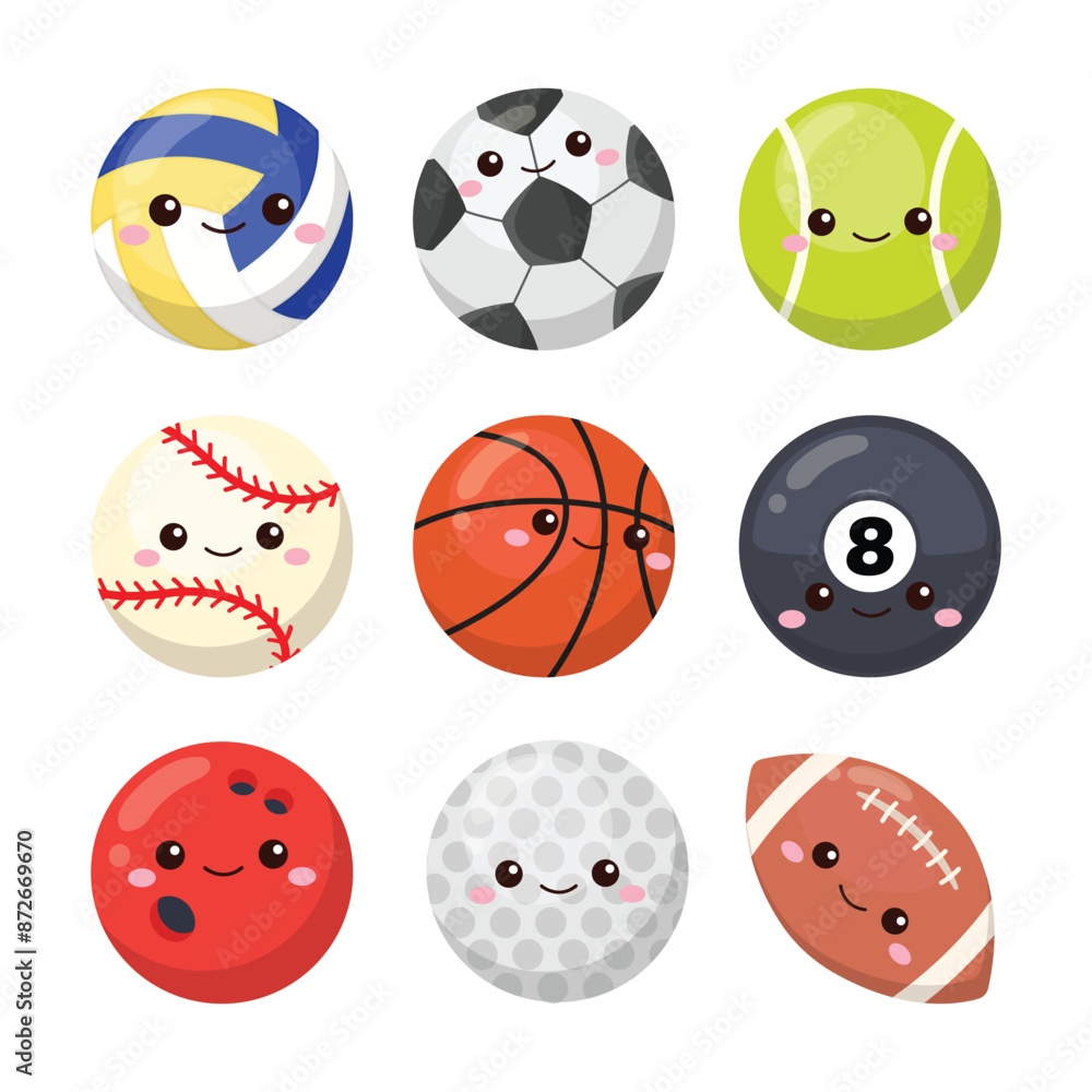 Cute sport balls collection clip art Cute sport balls collection clip art