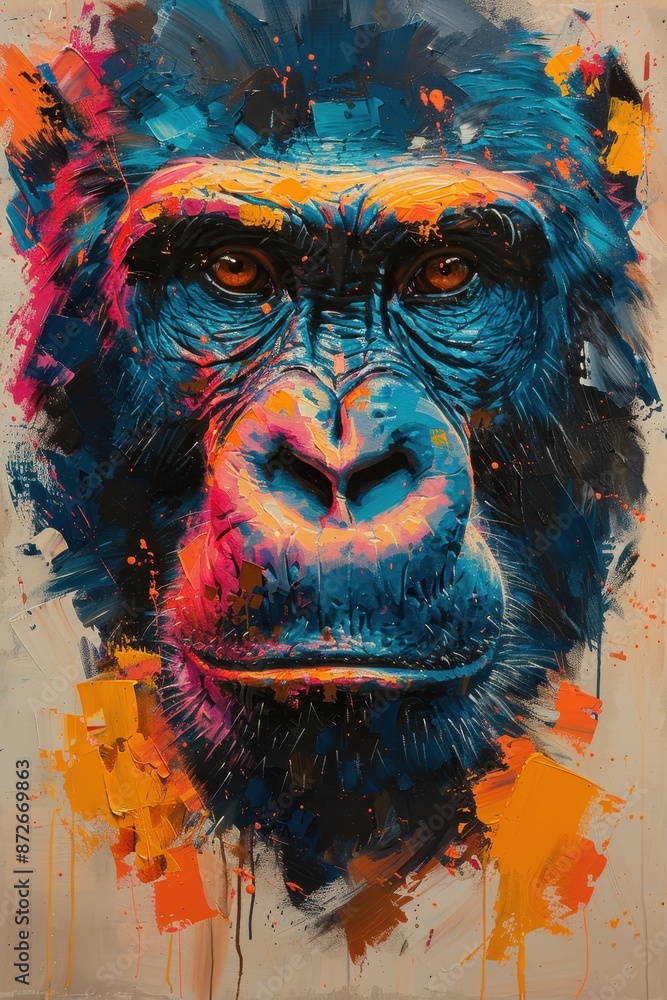 A Close-Up Portrait of a Gorilla in Vibrant Colors A Close-Up Portrait of a Gorilla in Vibrant Colors