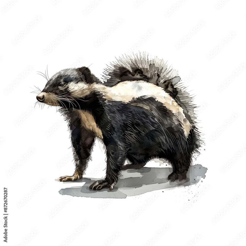 Watercolor illustration of skunk on white background Watercolor illustration of skunk on white background