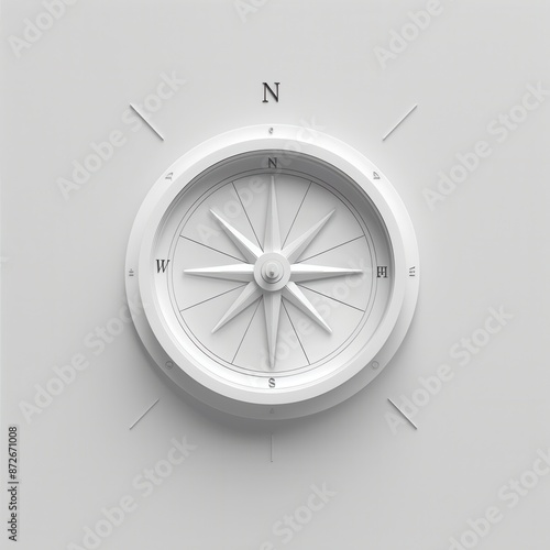 A minimalist white compass with clear lines and a simple design, perfect for navigation apps and travel services. Generative AI photo