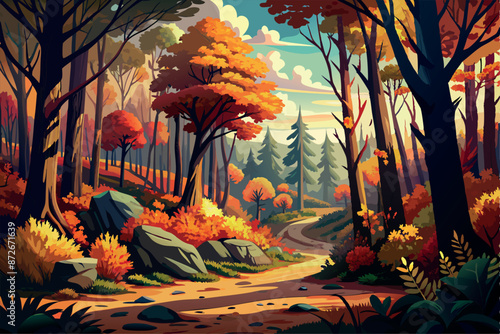 Autumn dense forest with daylight vector background