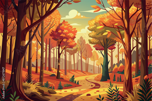 Beautiful Autumn forest with daylight vector background