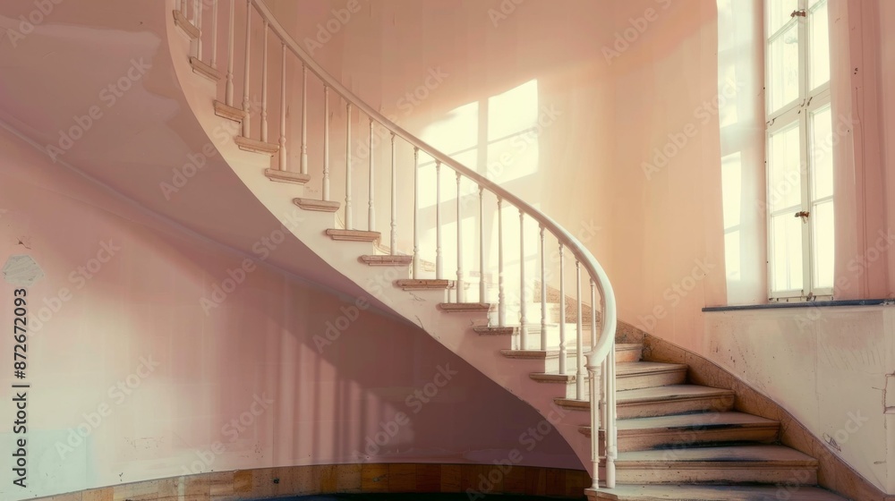 © sergio - Pink spiral staircase in an old building. AI. © sergio - Pink spiral staircase in an old building. AI.