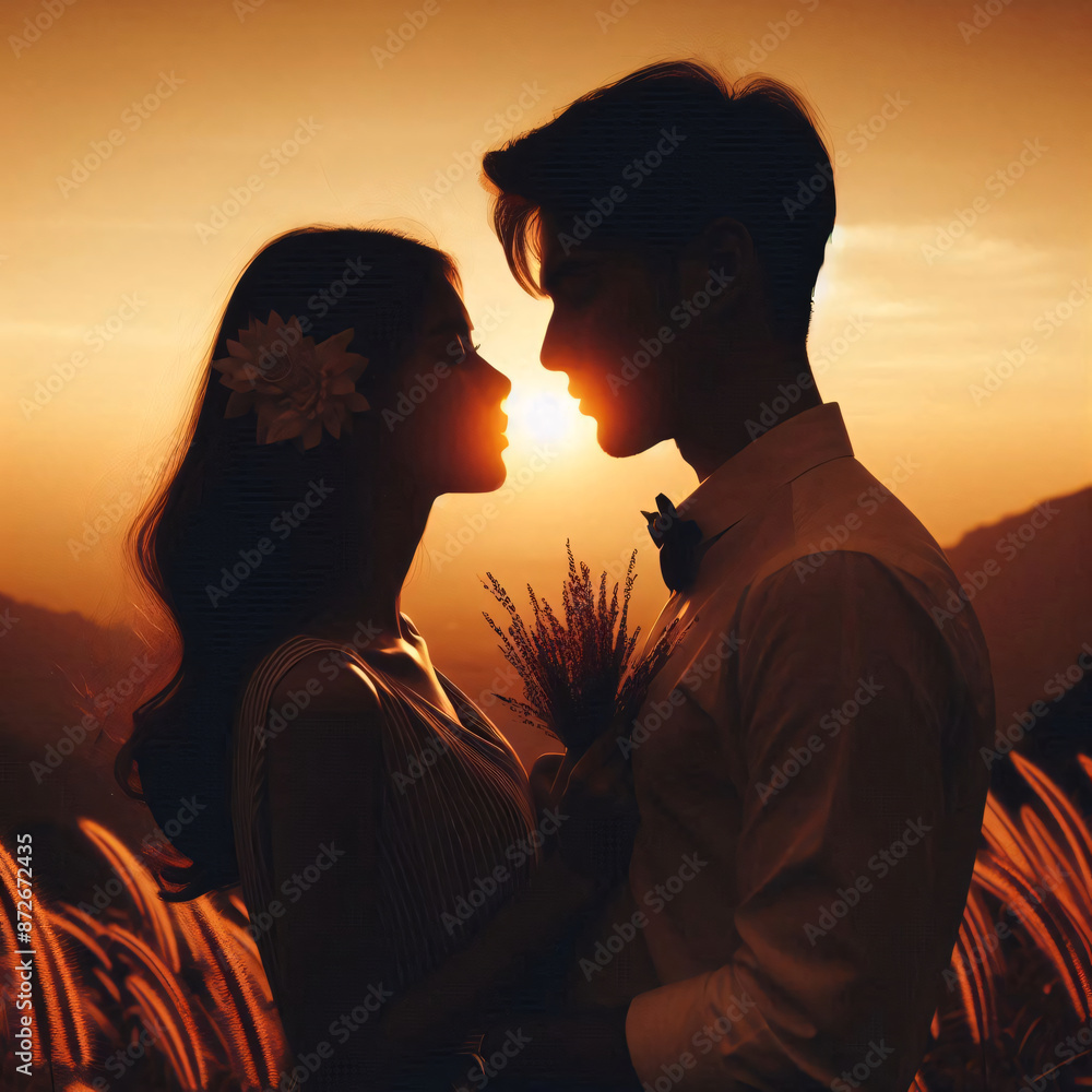 Fototapeta premium Silhouette couple in love. Extremely beauty