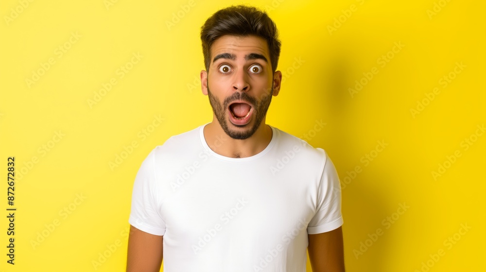 A man with a big smile on his face and his mouth open. He is wearing a blue shirt. Amazed young Indian man looking at camera with wow face expression feeling surprised advertising shopping promotion A man with a big smile on his face and his mouth open. He is wearing a blue shirt. Amazed young Indian man looking at camera with wow face expression feeling surprised advertising shopping promotion