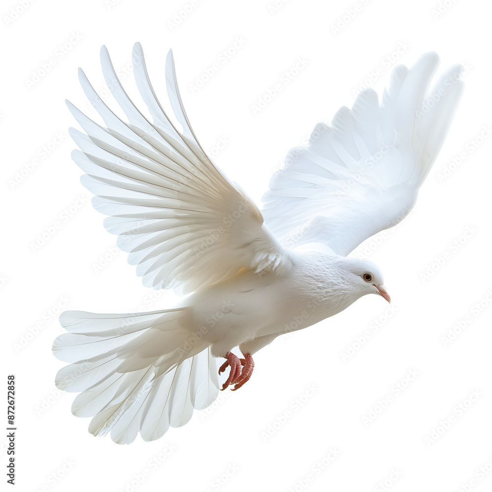 Fototapeta premium Flying white dove isolated on white