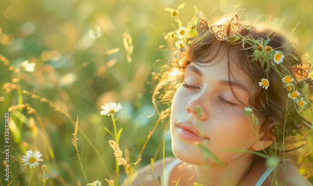 Girl with flowers in her hair. AI. Girl with flowers in her hair. AI.
