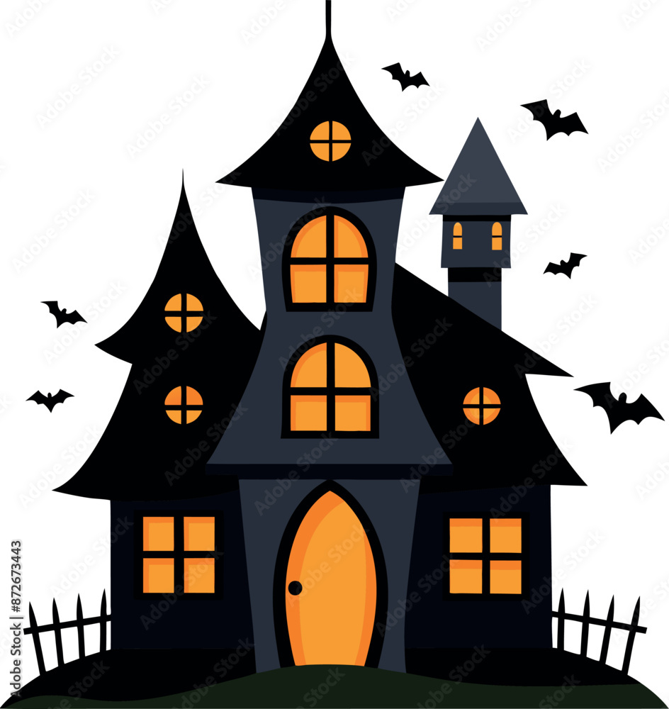 Black Halloween castle with bats vector illustration Black Halloween castle with bats vector illustration