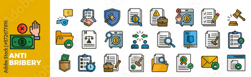 Anti-Bribery Icon Set For Design Elements, business, corruption, money, crime, bribery