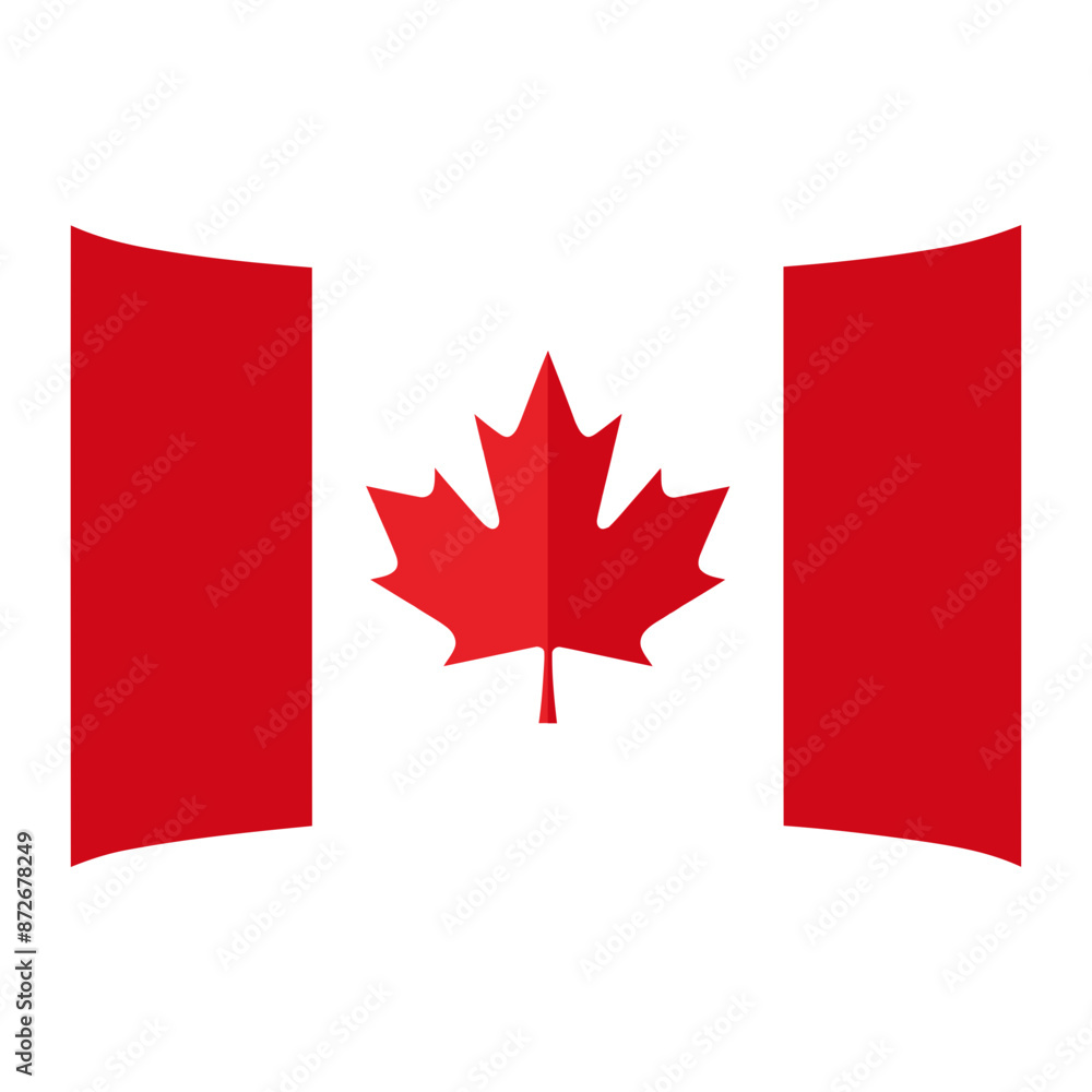 The Canadian flag, featuring a large red maple leaf in the center against a white background The Canadian flag, featuring a large red maple leaf in the center against a white background