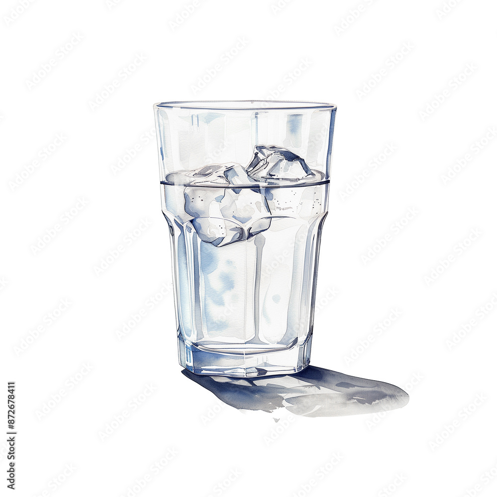 Watercolor illustration of cold water in a glass on white background Watercolor illustration of cold water in a glass on white background