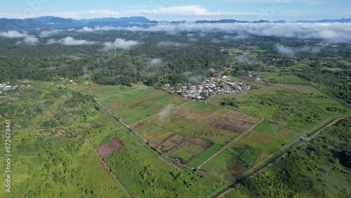 Kuching, Malaysia - July 4 2024: Aerial View of The Skuduk Paddy Field