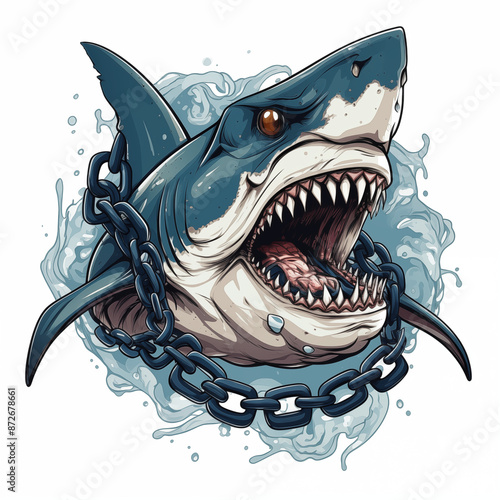 shark illustration for clothing design, white background