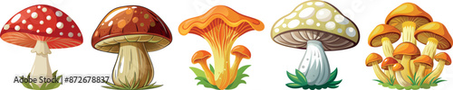 Mushrooms cartoon vector set