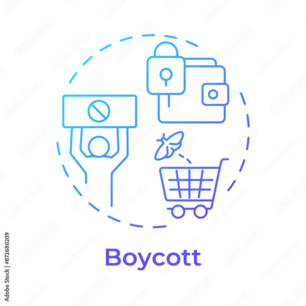 Boycott blue gradient concept icon. Labor grievance, prohibited sign. Workers rights. Round shape line illustration. Abstract idea. Graphic design. Easy to use in infographic, presentation Boycott blue gradient concept icon. Labor grievance, prohibited sign. Workers rights. Round shape line illustration. Abstract idea. Graphic design. Easy to use in infographic, presentation