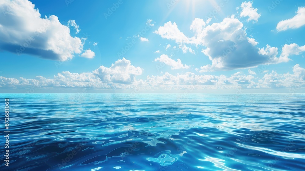 Obraz premium Blue water with ripples on the surface. Defocus blurred transparent blue colored clear calm water surface texture with splashes and bubbles