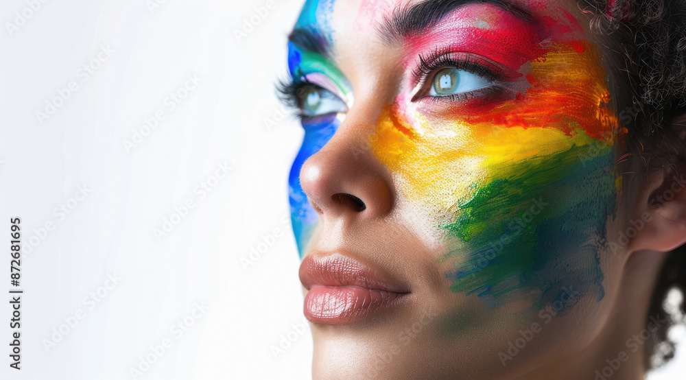 Obraz premium close up of beautiful woman face with multicolor