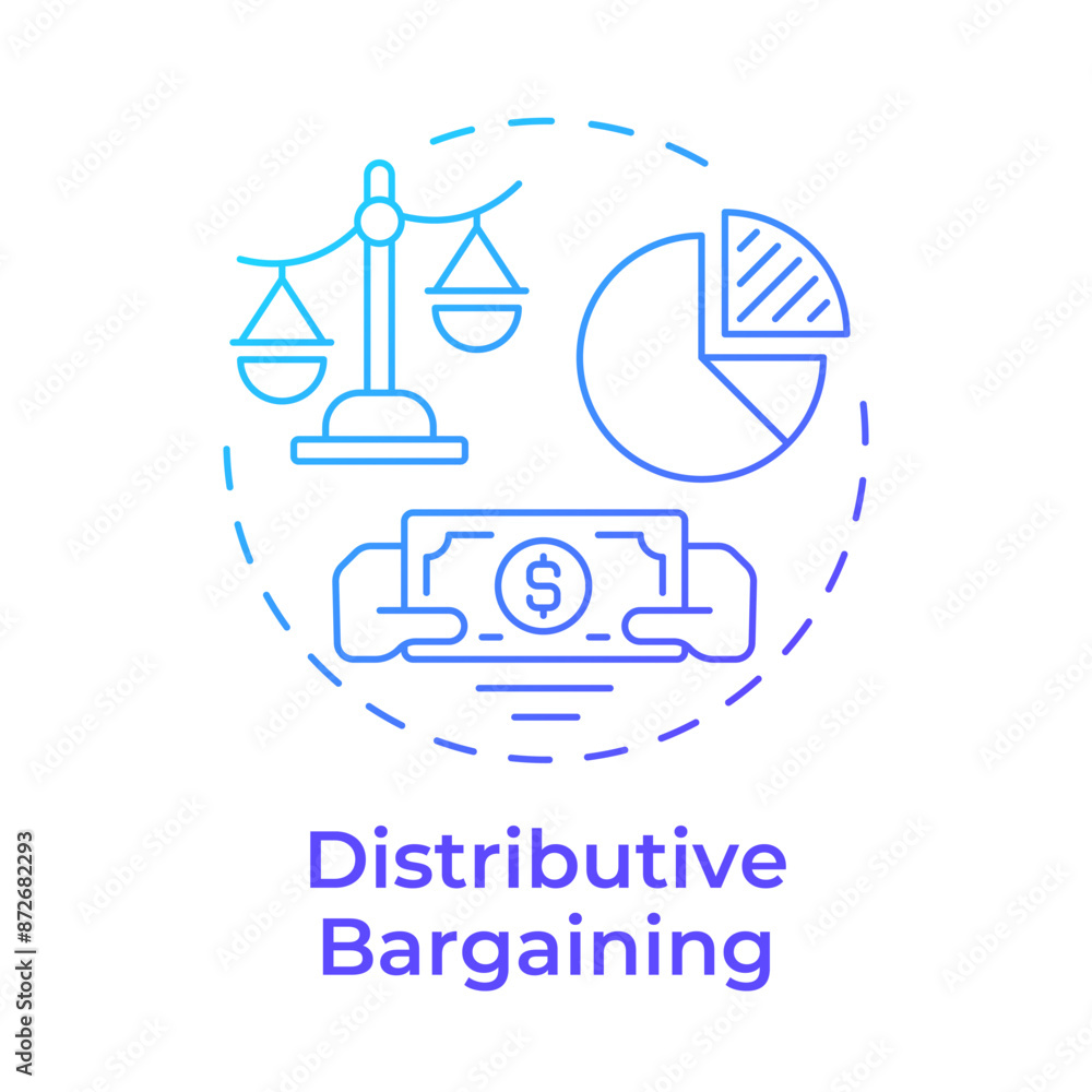 Distributive bargaining blue gradient concept icon. Negotiation strategy, resources allocation. Round shape line illustration. Abstract idea. Graphic design. Easy to use in infographic, presentation Distributive bargaining blue gradient concept icon. Negotiation strategy, resources allocation. Round shape line illustration. Abstract idea. Graphic design. Easy to use in infographic, presentation