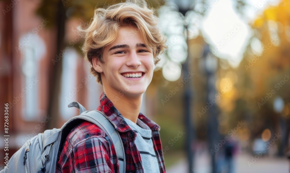 A teenage boy is a high school student standing confidently facing the camera. He is full of positive energy and youthful energy, showing an adventurous spirit and readiness for the school day. A teenage boy is a high school student standing confidently facing the camera. He is full of positive energy and youthful energy, showing an adventurous spirit and readiness for the school day.