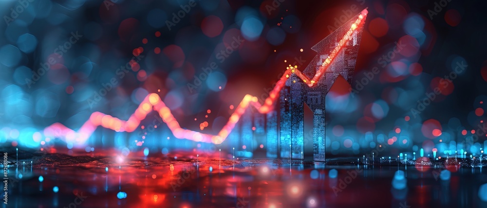 Obraz premium Growth arrow up and progress success business skill increase improvement graph on market profit stock background with goal of achievement futuristic finance economy 