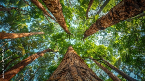 Towering trees in lush woodland